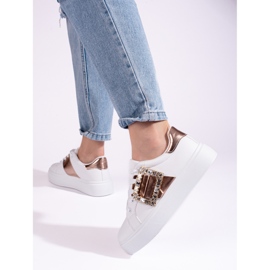 White women's sneakers with a golden Shelovet insert 2