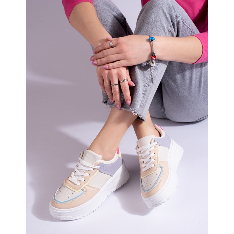 Multicolored sneakers on a thick Shelovet platform beige 2