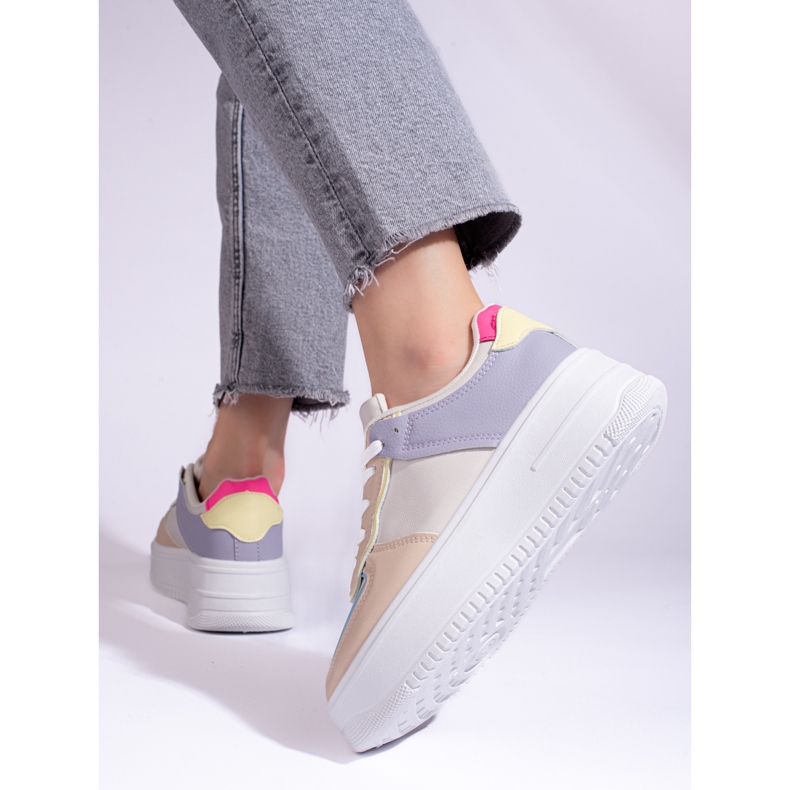 Multicolored sneakers on a thick Shelovet platform beige 1