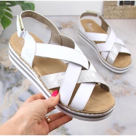 Leather comfortable women's wedge sandals white Rieker V0279-80 2