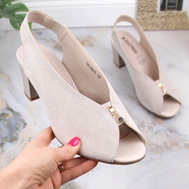 M. DASZYŃSKI Women's suede sandals on a beige slip-on post M.Daszyński SA169-6 1