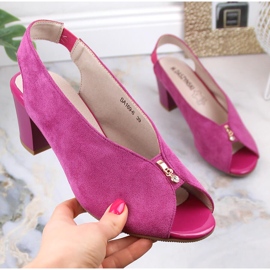 M. DASZYŃSKI Suede sandals on a fuchsia slip-on post M.Daszyński SA169-6 pink 1