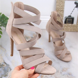 Women's beige suede high heel sandals Potocki LE20016 1