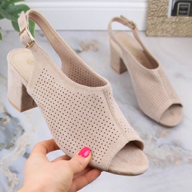 Women's openwork suede sandals in beige Potocki LE20003 1