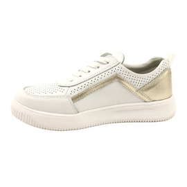 White and Gold Lace Up Leather Sneakers Evento 23PB08-5389 2 White and Gold Lace Up Leather Sneakers Evento 23PB08-5389 2