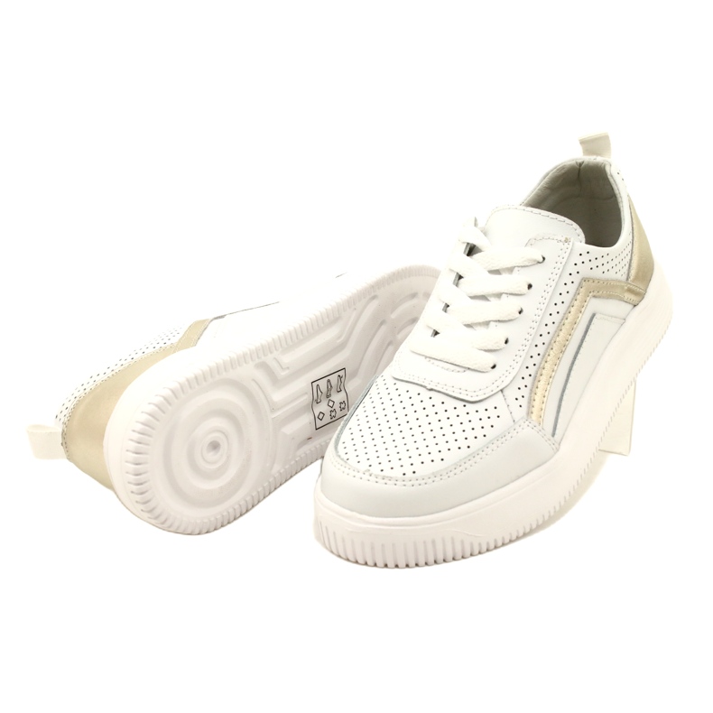 White and Gold Lace Up Leather Sneakers Evento 23PB08-5389 5 White and Gold Lace Up Leather Sneakers Evento 23PB08-5389 5