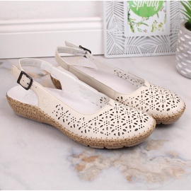 Leather comfortable openwork sandals beige Rieker 44861-60 1