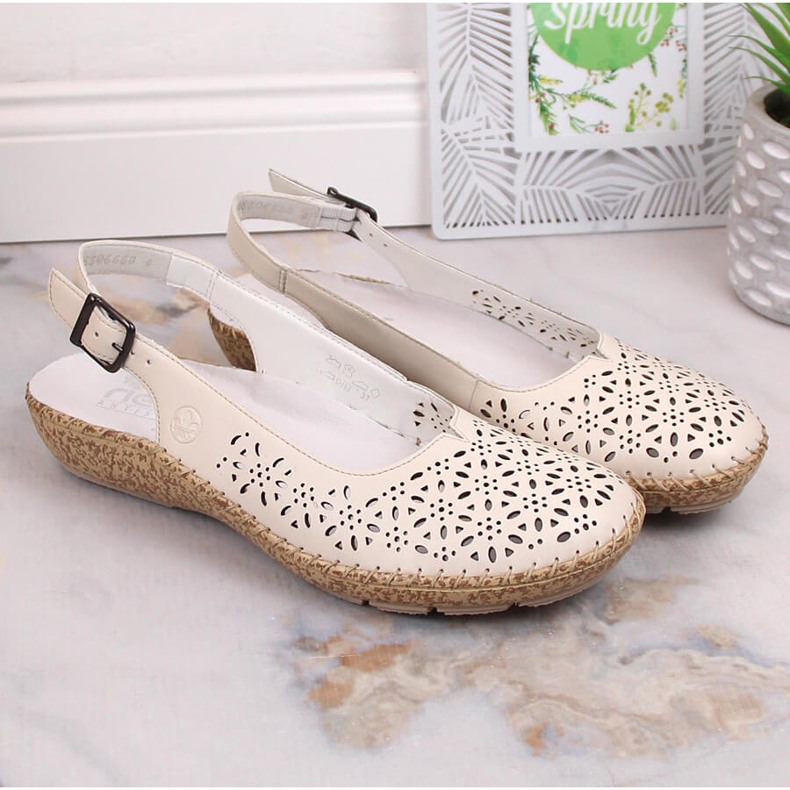 Leather comfortable openwork sandals beige Rieker 44861-60 1