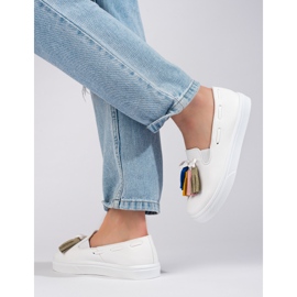 Shelovet White Suede Fringe Slip On 2