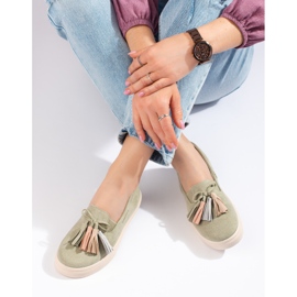 Shelovet Green Suede Fringe Slip On 1