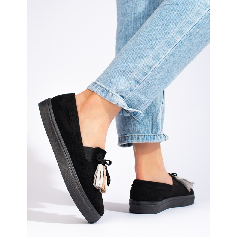 Shelovet black suede fringe slip-on slip-on 2