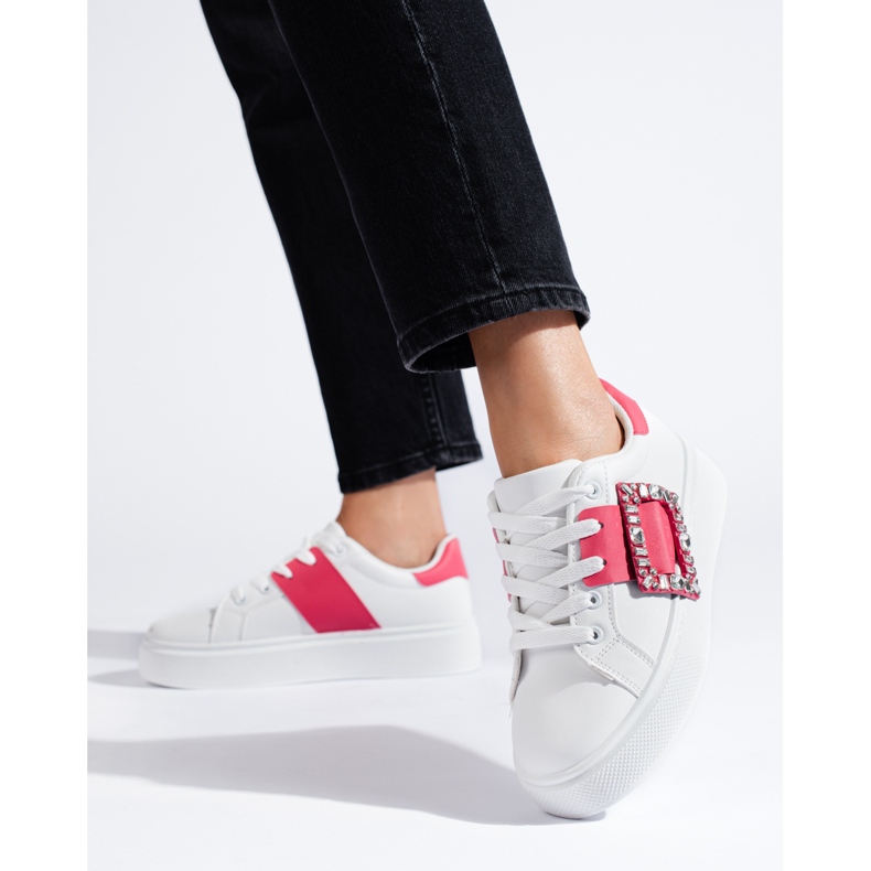White women's sneakers with a pink Shelovet insert 1