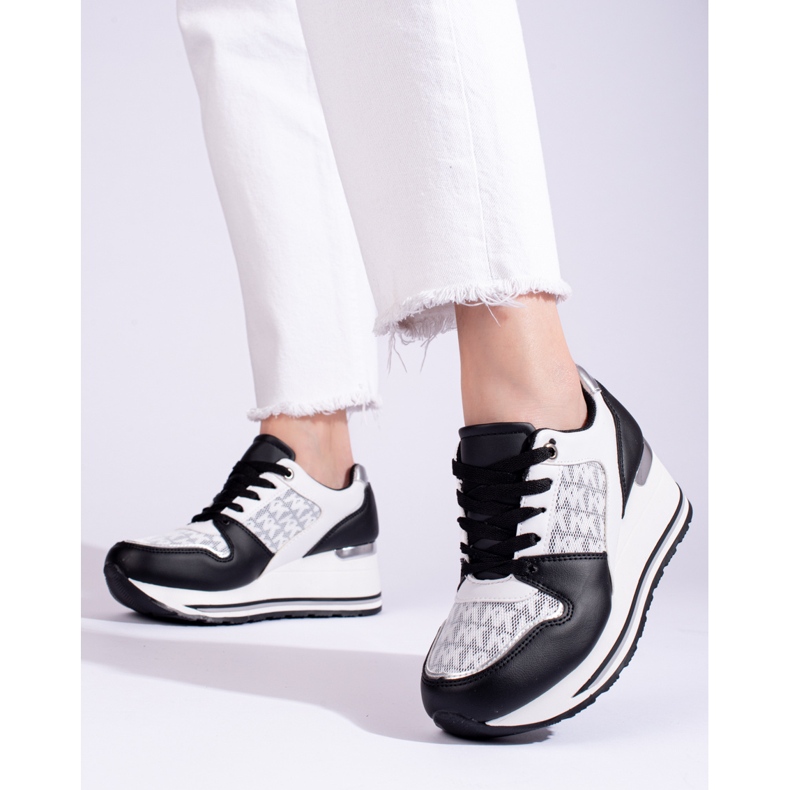 Black and white Shelovet women's wedge sneakers 1