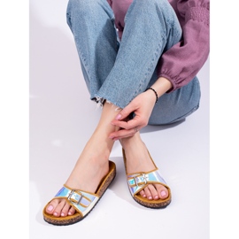Shelovet yellow holographic cork sliders 1