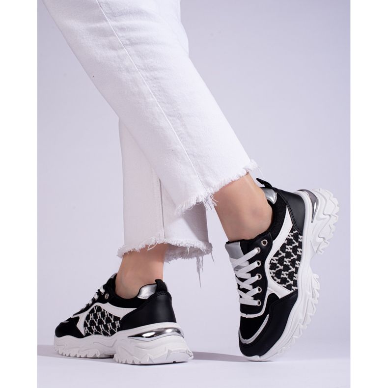 Women's sneakers on a thick sole black and white Shelovet 1