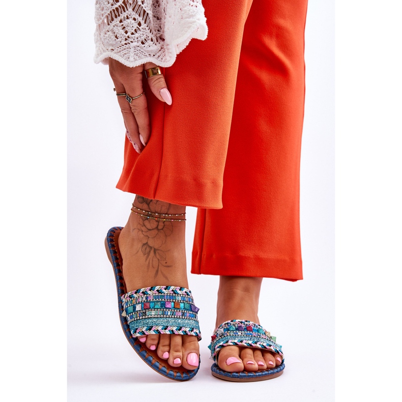 Women's Bellisa Blue Embellished Slippers 1 Women's Bellisa Blue Embellished Slippers 1