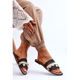 Women's Braided Embellished Slippers Black Millano 2