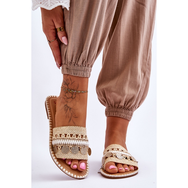PS1 Women's Braided Embellished Slippers Beige Millano 1