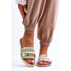 PS1 Women's Braided Embellished Slippers Green Millano 1