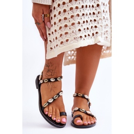 Women's Sandals With Decorative Shells Black Verdem 1