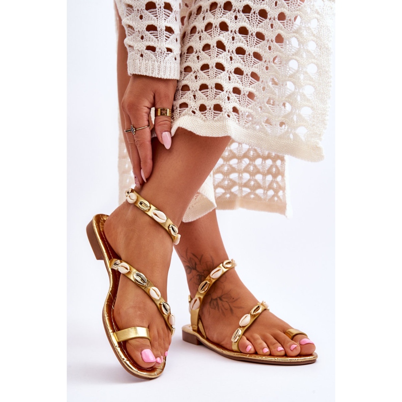 Women's Sandals With Decorative Shells Golden Verdem 2