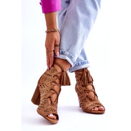 FB1 Camel Letya Openwork High Heel Boots beige 2