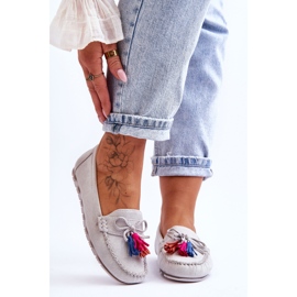 Suede Loafers With Bow And Fringes Gray Dorine grey 1