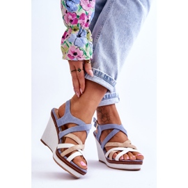 Wedge Sandals With Stripes Blue Ellen 2 Wedge Sandals With Stripes Blue Ellen 2