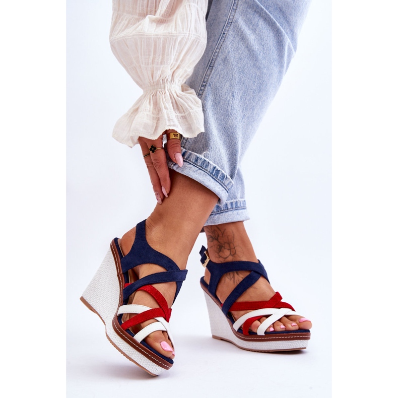 Wedge Sandals With Stripes Navy Blue Ellen multicolored 2