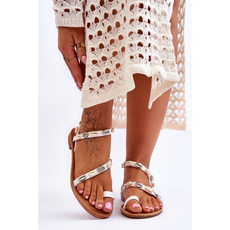 PS1 Women's Sandals With Decorative Shells White-Beige Verdem 1