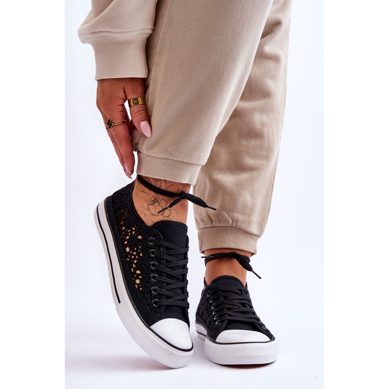 Women's Lace Textile Sneakers Black Fergo 1