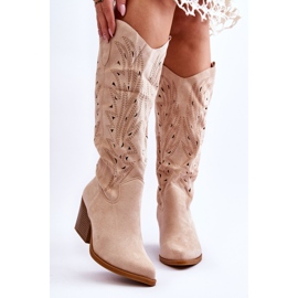 Elavi Beige Openwork Suede Slip-On Boots 1