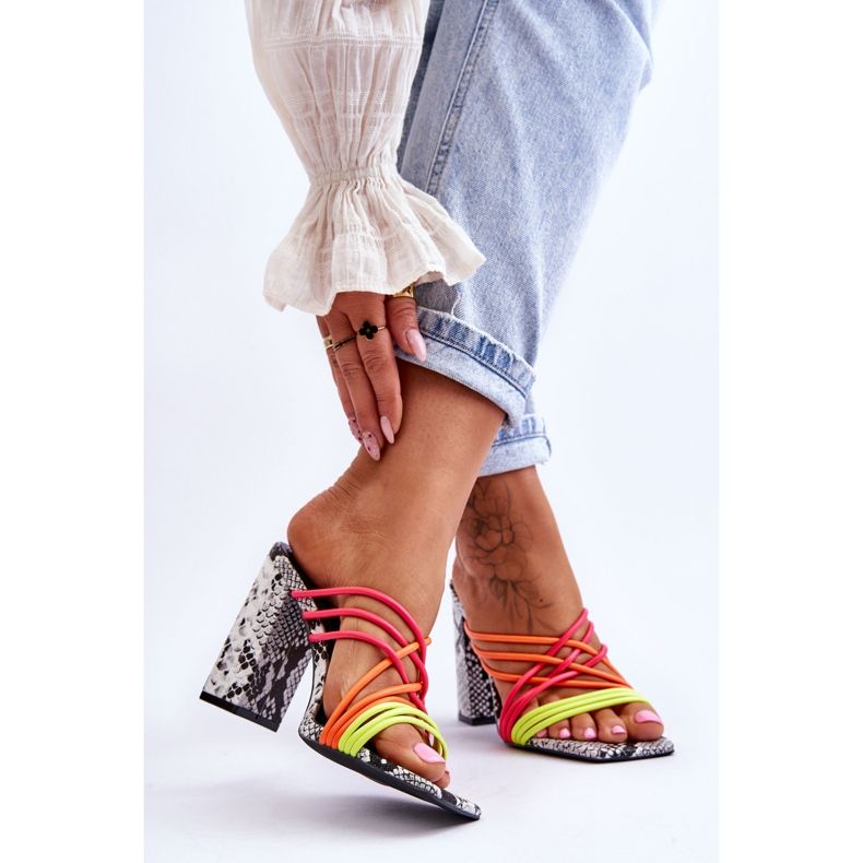 High Heel Slippers With Snake Straps Neon Beckie black 2