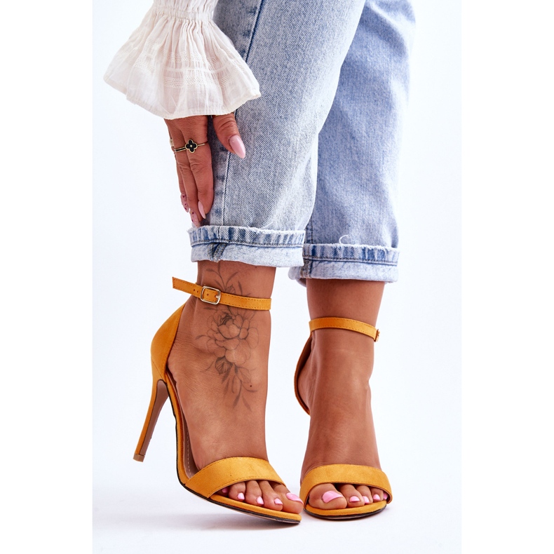 Suede Sandals On A Yellow Liberty High Heel 1