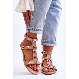 Women's Leather Sandals With Big Studs Nude Mishigan pink 1 Women's Leather Sandals With Big Studs Nude Mishigan pink 1