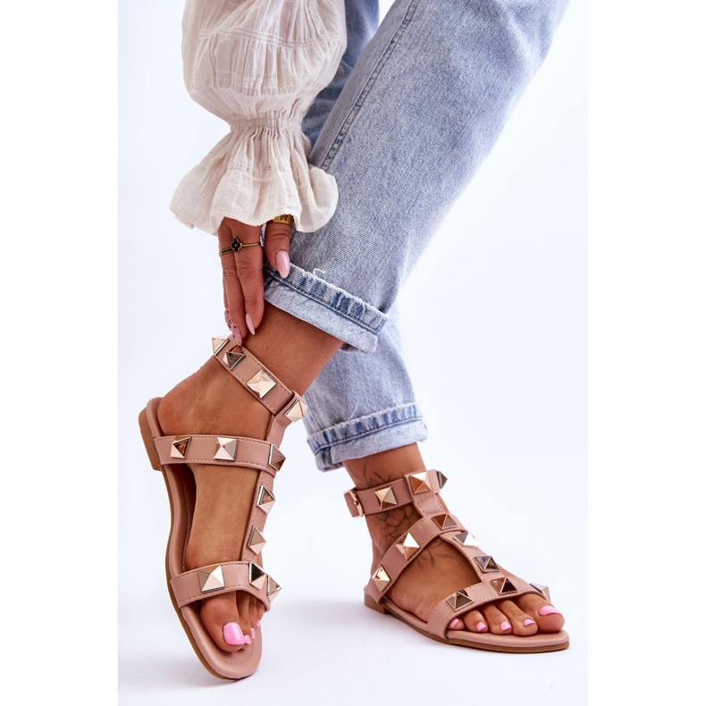 Women's Leather Sandals With Big Studs Nude Mishigan pink 2 Women's Leather Sandals With Big Studs Nude Mishigan pink 2