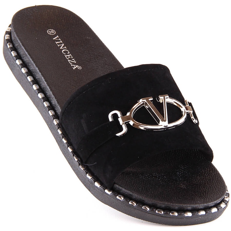 Women's suede slippers with a black decoration Vinceza 30183 1 Women's suede slippers with a black decoration Vinceza 30183 1