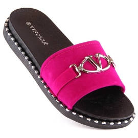 Women's suede slippers with a fuchsia decoration Vinceza 30183 pink 1