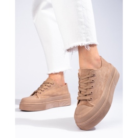 Suede high platform sneakers in beige Shelovet 1