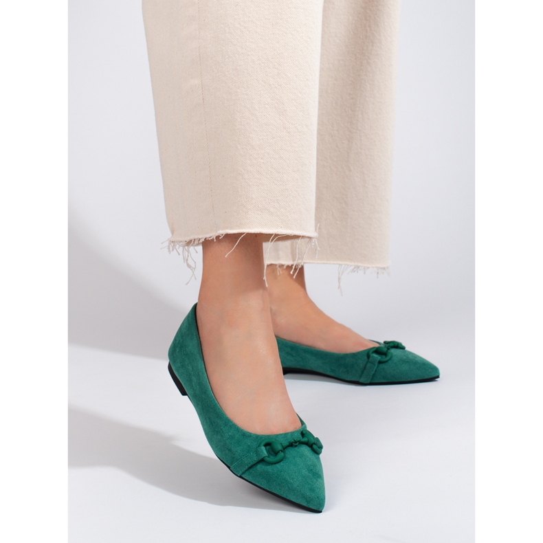 Shelovet women's green suede ballerinas 2