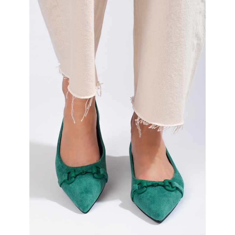Shelovet women's green suede ballerinas 1