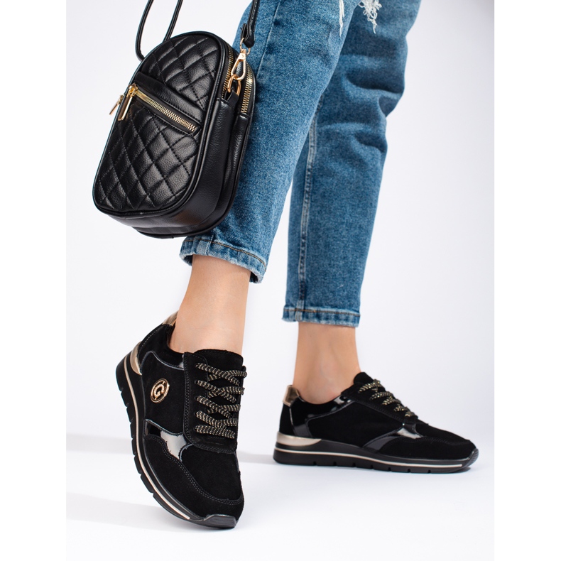 Shelovet black leather sports shoes 2