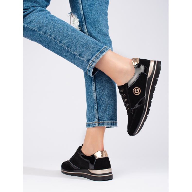 Shelovet black leather sports shoes 1