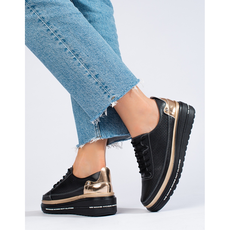 Shelovet black leather sports shoes 2