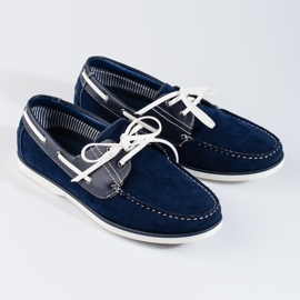 Shelovet men's navy blue suede loafers 1