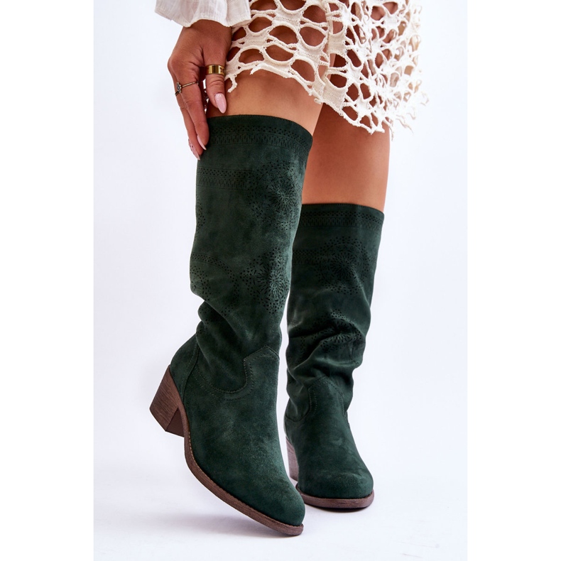 Women's Openwork Suede Boots Green Enriss 1