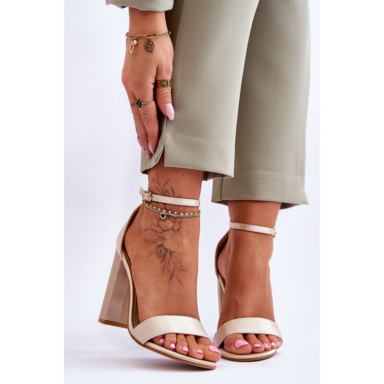 Satin Heel Sandals Beige Linsy 1