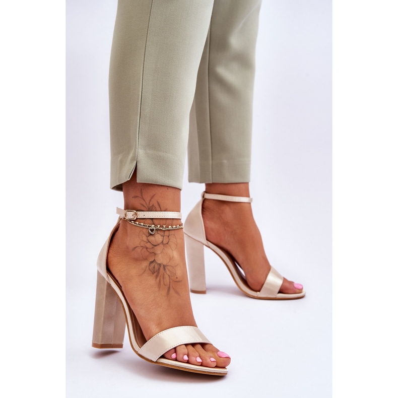 Satin Heel Sandals Beige Linsy 2