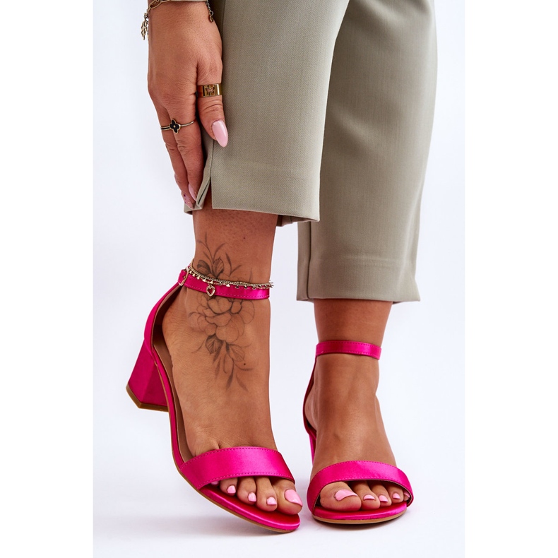 PG1 Fuchsia Juliet Satin Low Heel Sandals pink 1