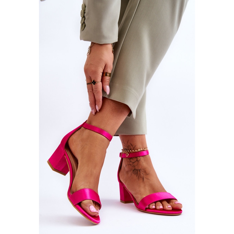 PG1 Fuchsia Juliet Satin Low Heel Sandals pink 2